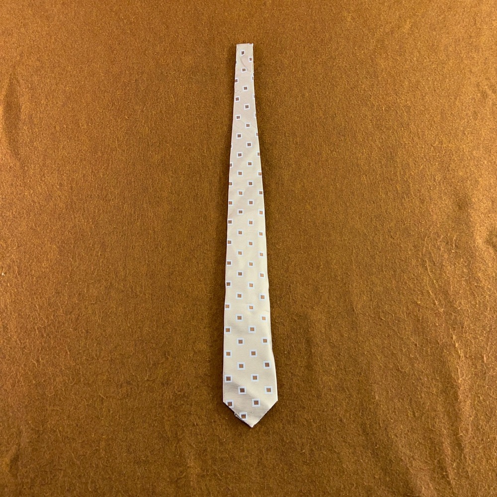 Robert Jensen Mens OS Tan Geometric Silk Hand Sewn Made in Italy Necktie New